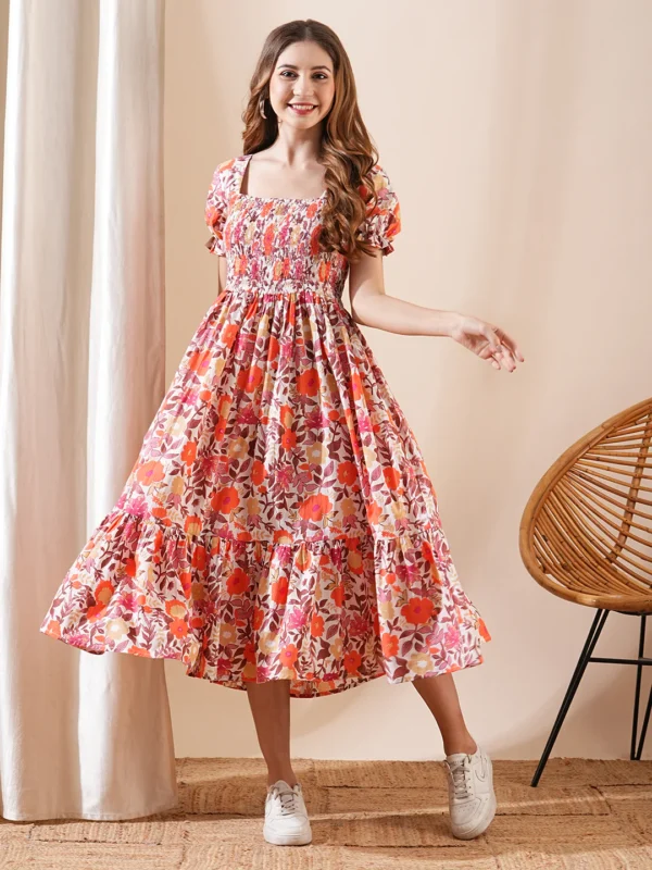 Togs Floral Printed Smocked Maxy Dress