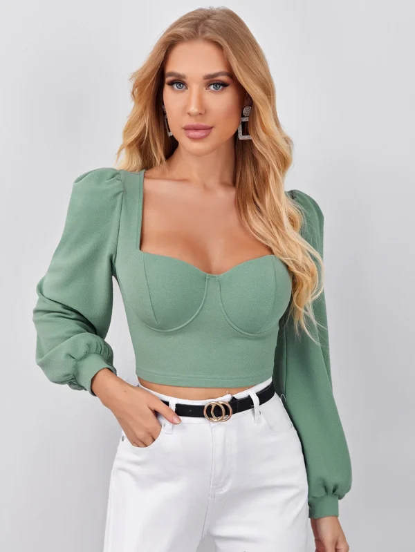 Togs Sweet Heard Frilled Sleeve Crop Mint Blouse